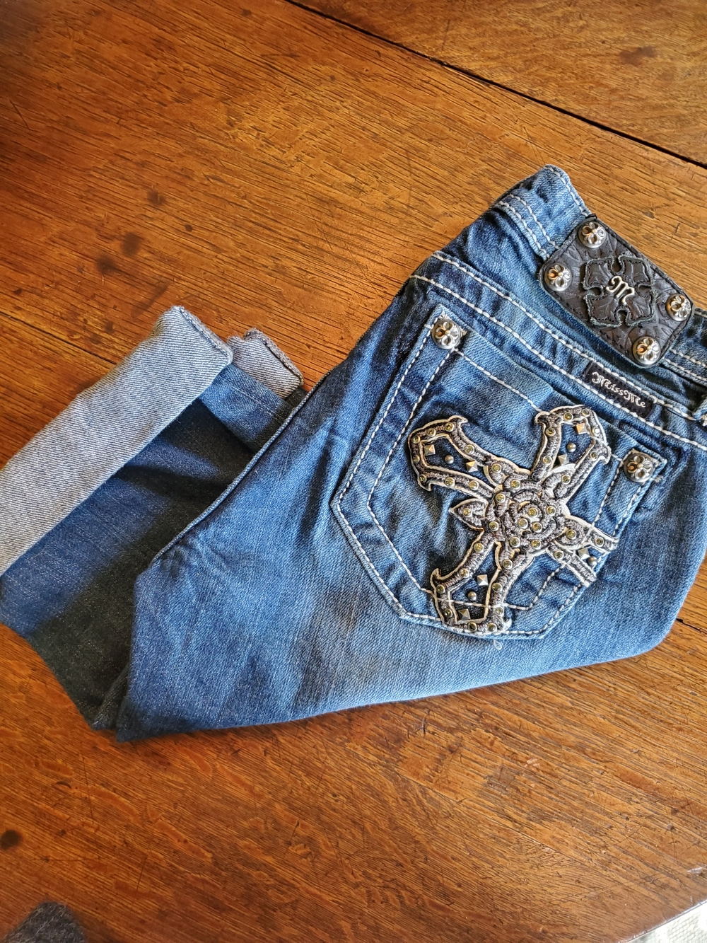 Girls Miss Me Blue Embellished Bermuda Pocket Shorts